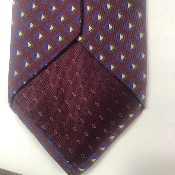 Vintage MICHAEL JACOBS for PARISIAN Silk Tie Burgundy Geometric Diamonds USA - Picture 5 of 8